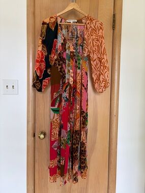 Bohemian Patchwork Long Sleeve Maxi Dress - Multi